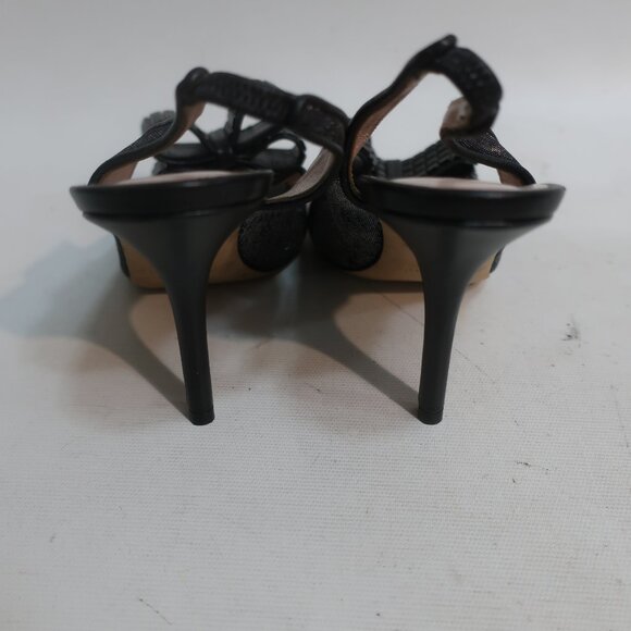 Womens Kate Spade Black Metallic Slingback Sandals W/Bead Bow Tie 7 - Picture 8 of 10